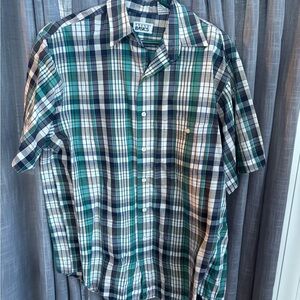 Men's size tall L Plaid Shirt Blue and Green vintage retro soft cotton cassual